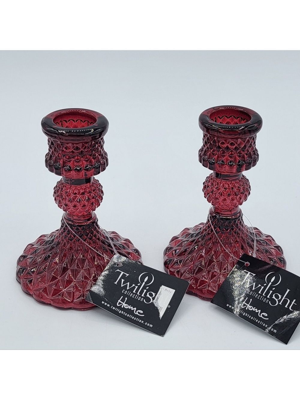Red Glass Candlestick Holders NWT #2791
